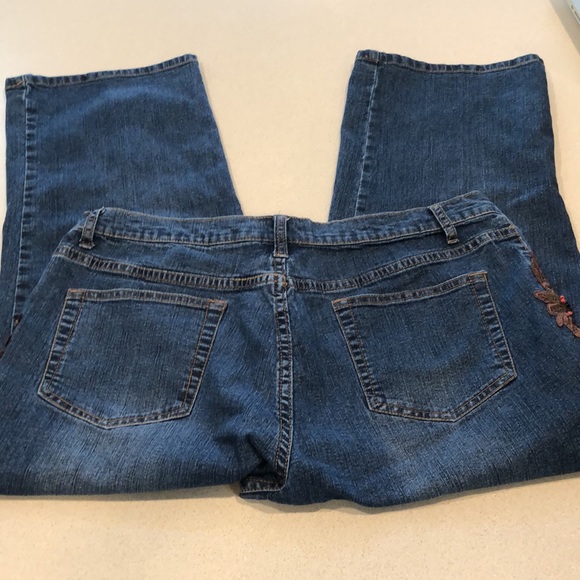 MISHCA HIGH WAISTED EMBELLISHED CROPPED DENIM JEANS BLUE BROWN PLUS SIZE 14 - Picture 7 of 13